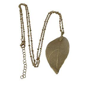 Gold Plated Leaf Pendant Necklace With Adjustable Chain Lobster Clasp 29" Long